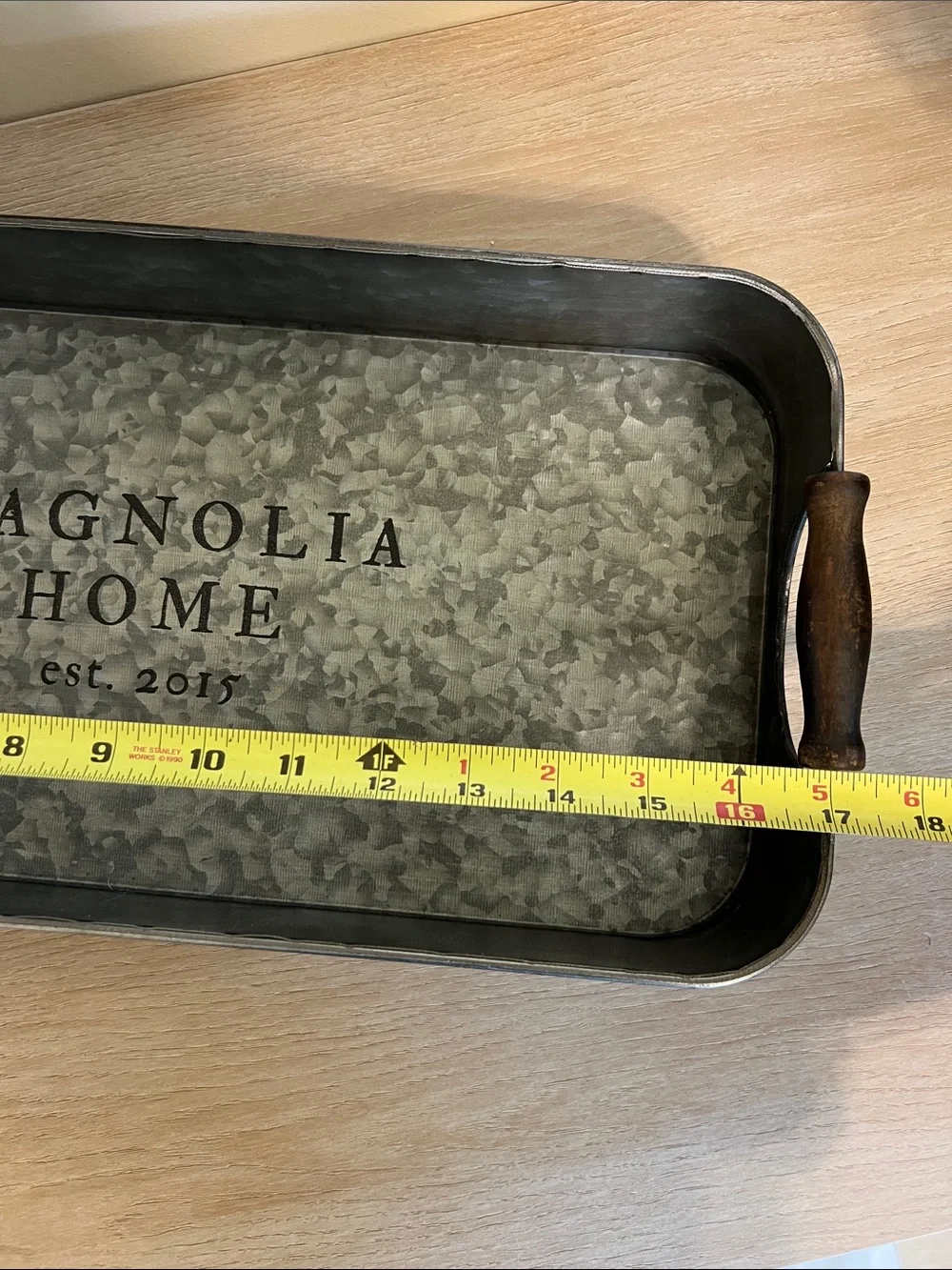 Magnolia Home Galvanized Tray with Dark Wood Handles
